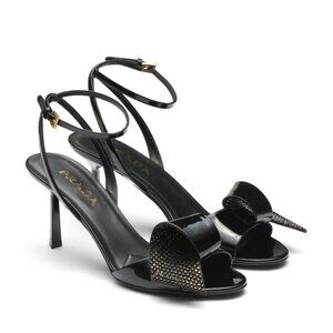 NWT Prada 75mm Sandals Black Rhinestone Embellished Sculpted Vamps High Heels